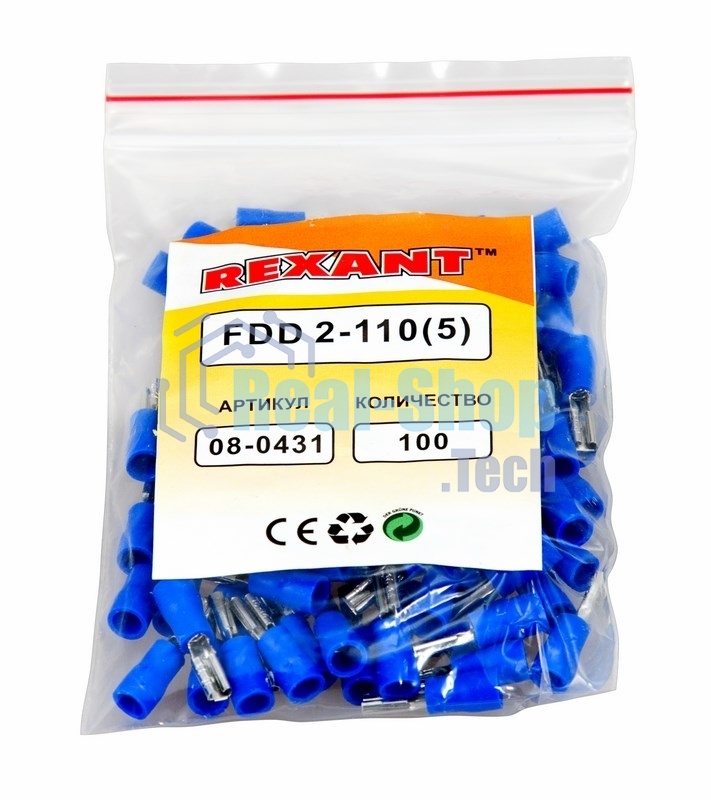 Клемма плоская Rexant изолированная гнездо 3.8 мм 1.5-2.5 мм² (РПи-м 2.5-(2.8)/РПИм 2-250)