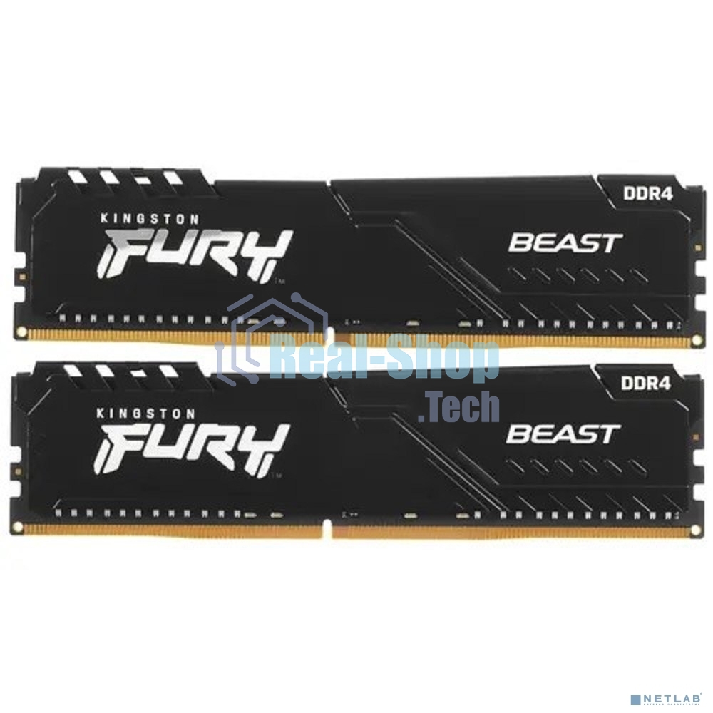 Оперативная память Kingston Fury Beast, DDR4, 32GB (2x16GB), 3200MHz, CL16, DIMM, с радиатором, черный
