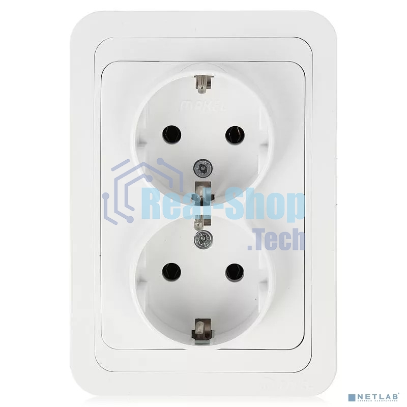 Розетка Makel 2-м СП Mimoza 16А IP20 с заземл. бел./бел.