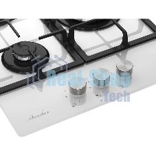 Варочная поверхность Monsher MGG 43 Blanc, газ, High-Tech, 45 см, автоматический электроподжиг, газ-контроль, форсунки под сжиженый газ, SABAF конфорки, чугунные решетки, белый