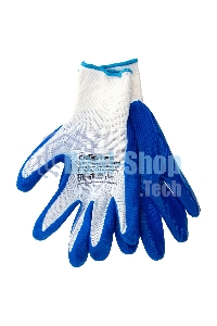 Перчатки полиэфирные Сибртех с синим нитрильным покрытием, размер L, 15 класс вязки