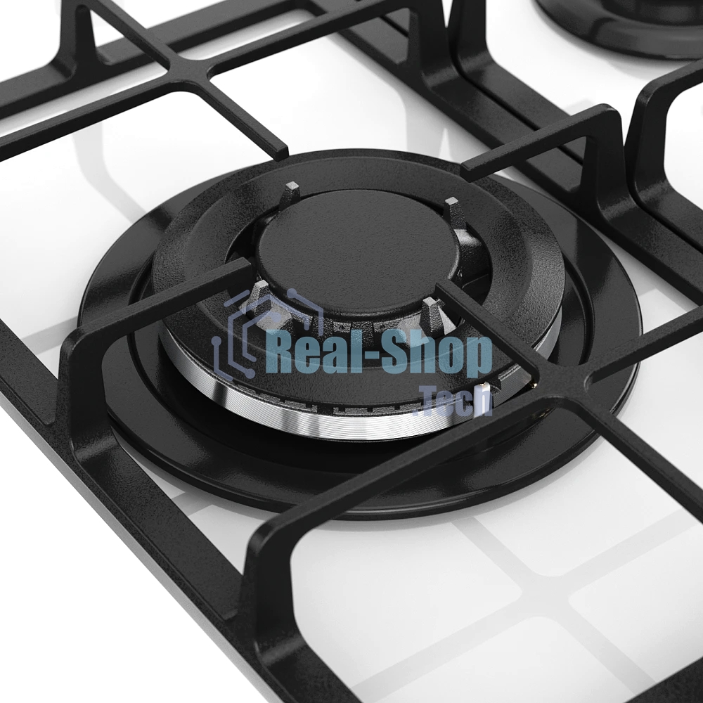 Варочная поверхность MONSHER MGG 43 Blanc, газ, High-Tech, 45 см, автоматический электроподжиг, газ-контроль, форсунки под сжиженый газ, SABAF конфорки, чугунные решетки, белый