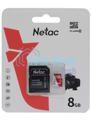 Флеш карта Netac P500 ECO MicroSDHC 8Gb C10 NT02P500ECO-008G-R,, адаптер в комплекте