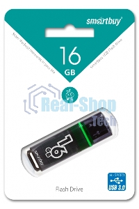 Флешка USB Smartbuy Glossy series Dark Grey (SB16 GbGS-DG), 16Gb, USB 3.0, R/W 75/30, серый/зеленый