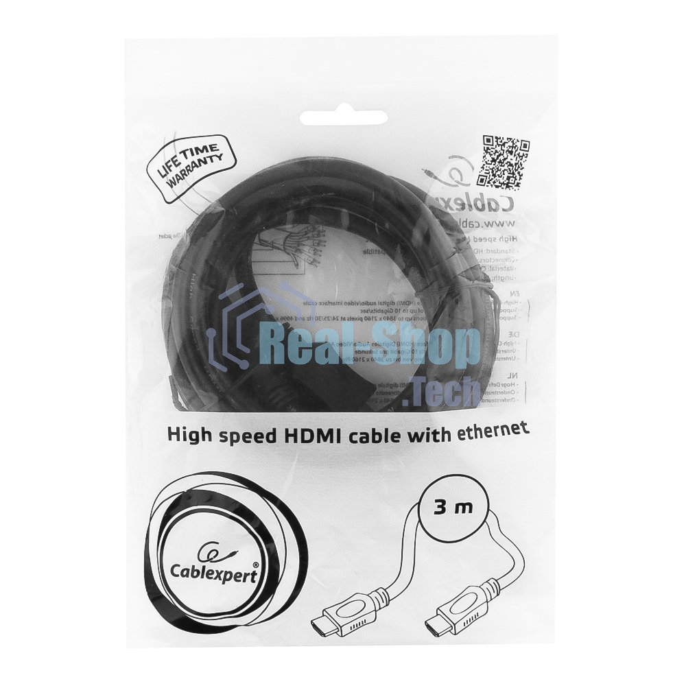 Кабель Cablexpert HDMI CC-HDMI4L-10, 19M/19M, v2.0, серия Light, позол.разъемы, экран, 3м, черный, пакет