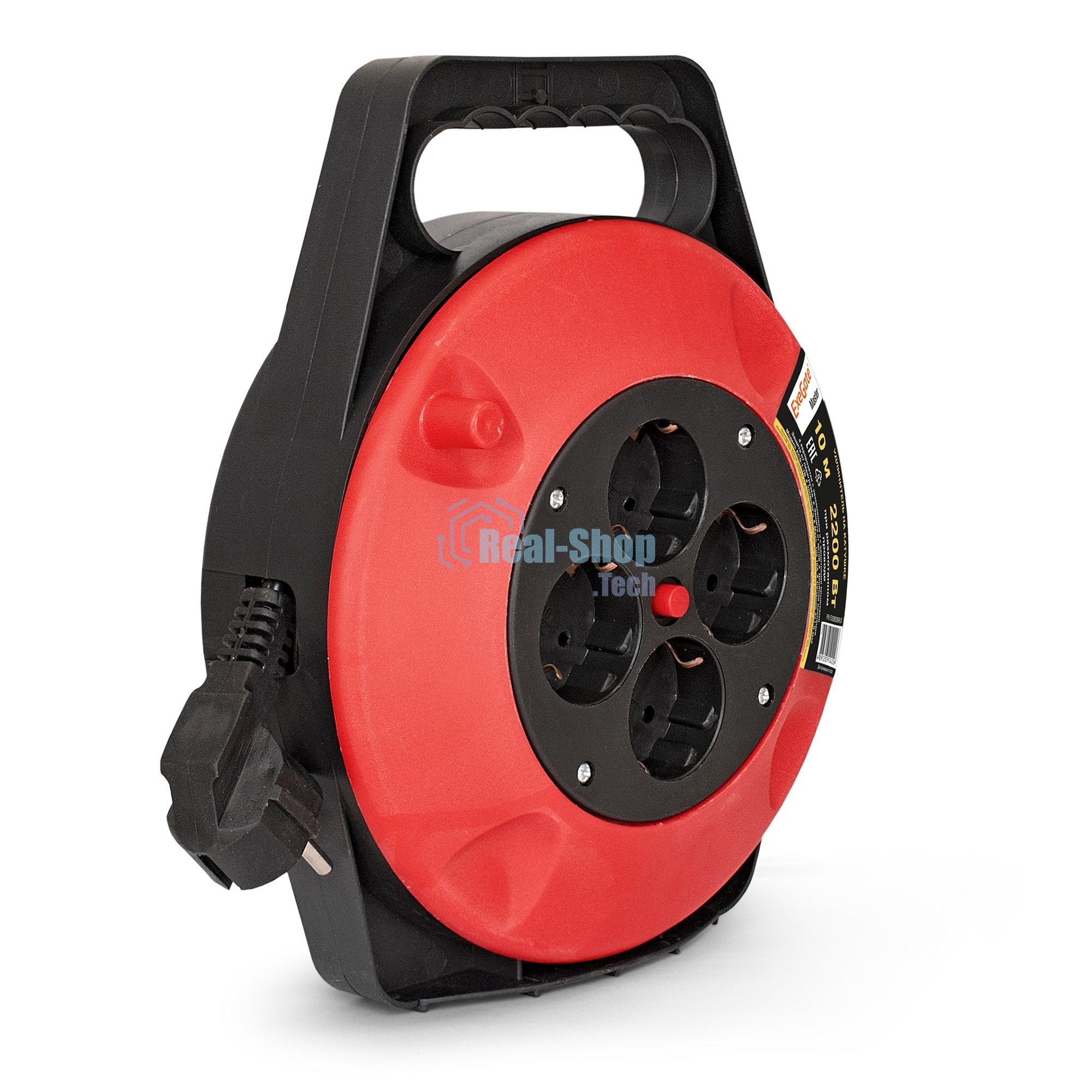 Удлинитель на катушке ExeGate EX286336RUS Master ECS-1-1B (4 евророзетки с заземлением, 10 м, защита от детей, защита от перегрузки, 3х1,0 мм2, 10А/2.2 кВт)