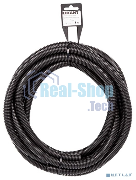 Труба автомобильная гофрированная ПП Rexant Ø12,7 мм, разрезная, бухта 5 м/уп.