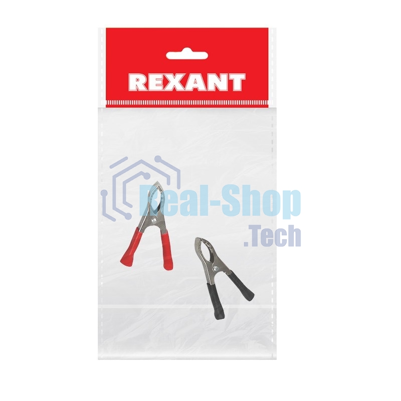 Зажим крокодил Rexant, длина 75 мм, ток 30A, 2 шт., пакет БОПП
