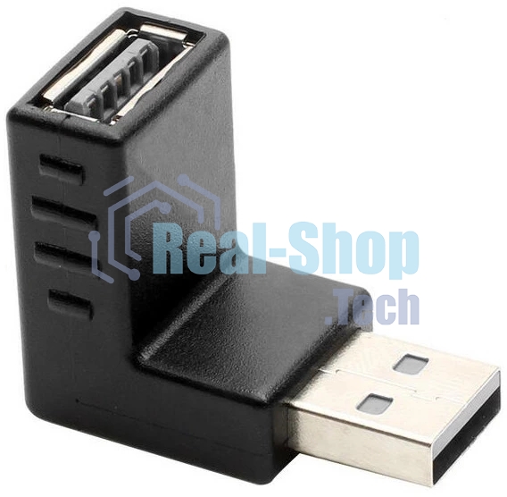 Переходник Greenconnect GCR-53494 USB 2.0 AM/AF, угловой, вниз