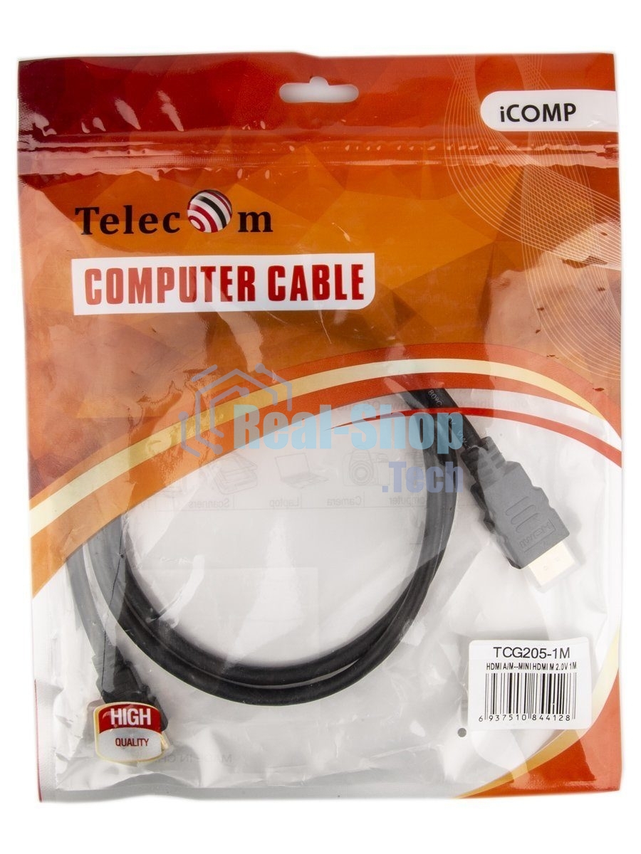 Кабель HDMI-19M --- MiniHDMI-19M ver 2.0+3D/Ethernet,1m Telecom