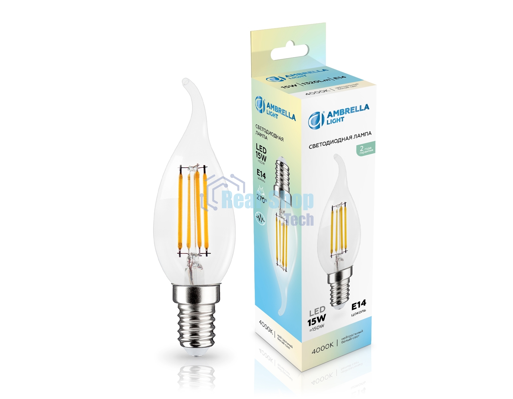Лампа светодиодная 351524 Filament LED CF35 15W E14 4000K 220-240V