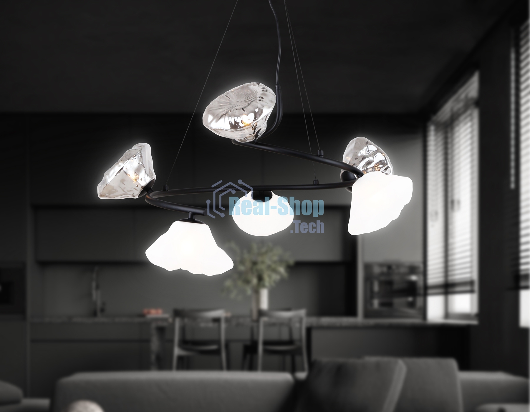 Светильник Ambrella light LH15003/6 BK/FR/SM черный/белый матовый/дымчатый G9*6 max 40W D630*1150