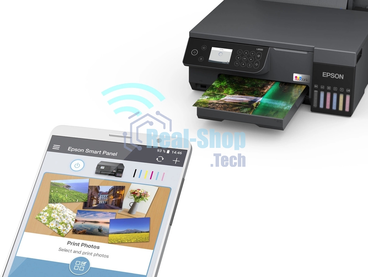 МФУ струйное Epson EcoTank L8100 (C11CK94***), A4, цветной, печ. до 8 стр/мин., 5760 x 1440 dpi (печ.), 1200x4800dpi (скан.), USB, Wi-Fi