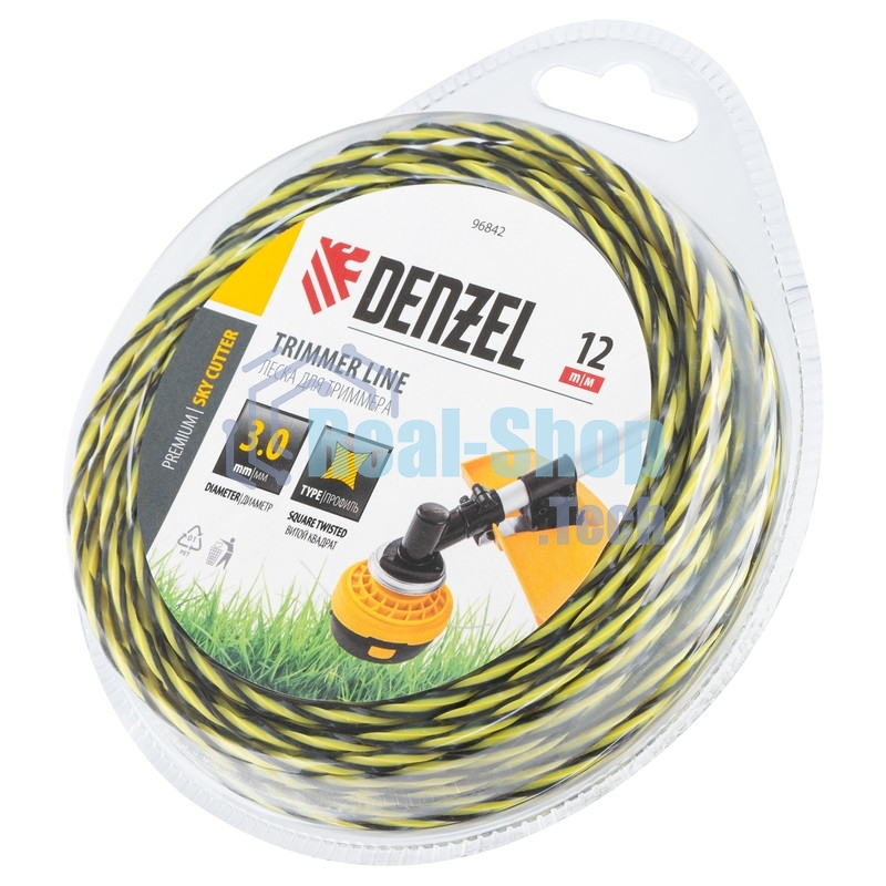 Леска для триммера Denzel двухкомпонентная витая квадратная, 3,0мм х 12м, блистер SkyCutter