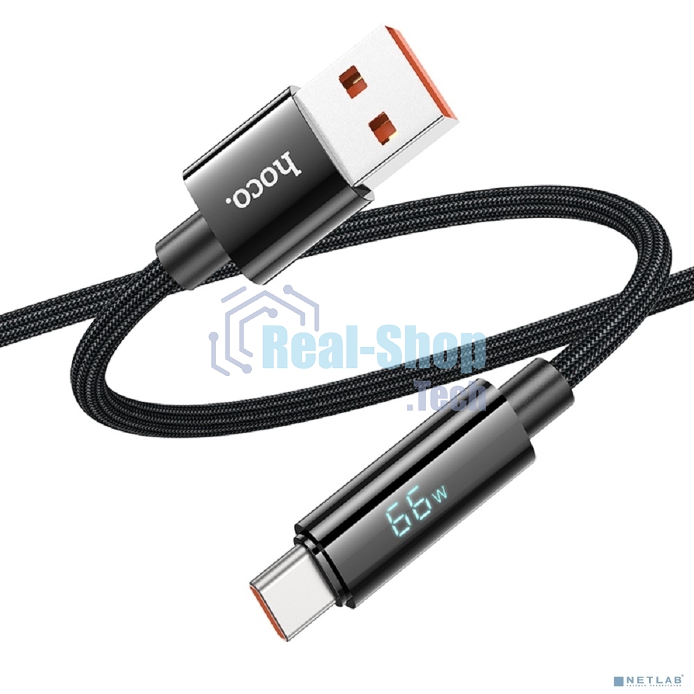 Кабель USB2.0 Hoco АM/Type-C, 5А, U125, с дисплеем, 1.2м, черный, коробка