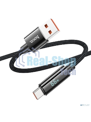 Кабель USB2.0 Hoco АM/Type-C, 5А, U125, с дисплеем, 1.2м, черный, коробка