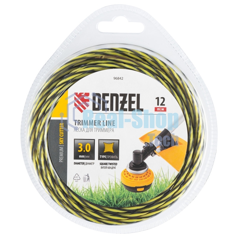 Леска для триммера Denzel двухкомпонентная витая квадратная, 3,0мм х 12м, блистер SkyCutter