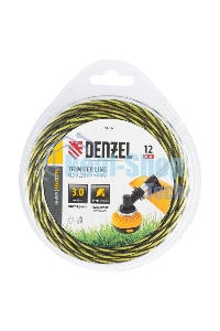 Леска для триммера Denzel двухкомпонентная витая квадратная, 3,0мм х 12м, блистер SkyCutter