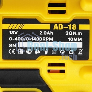 Дрель-шуруповерт Edon AD-18М, 18 В, 2 Ач, 30 Нм, щеточный