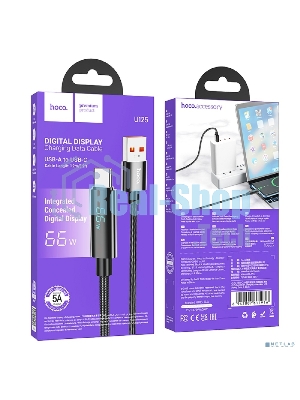 Кабель USB2.0 Hoco АM/Type-C, 5А, U125, с дисплеем, 1.2м, черный, коробка