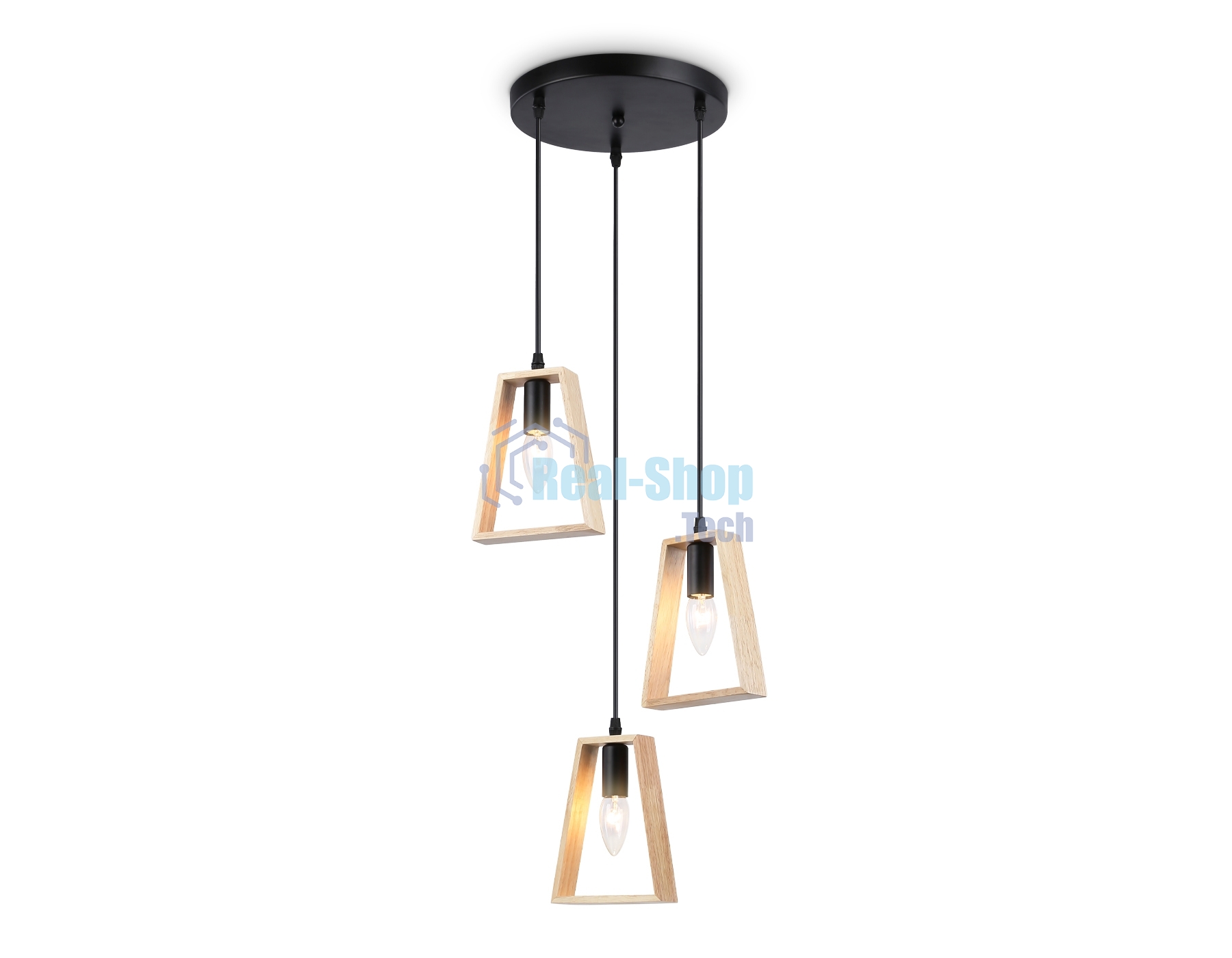 Светильник Ambrella light TR80499/3 BK/LW черный/светлое дерево E14/3 max 60W D350*1000