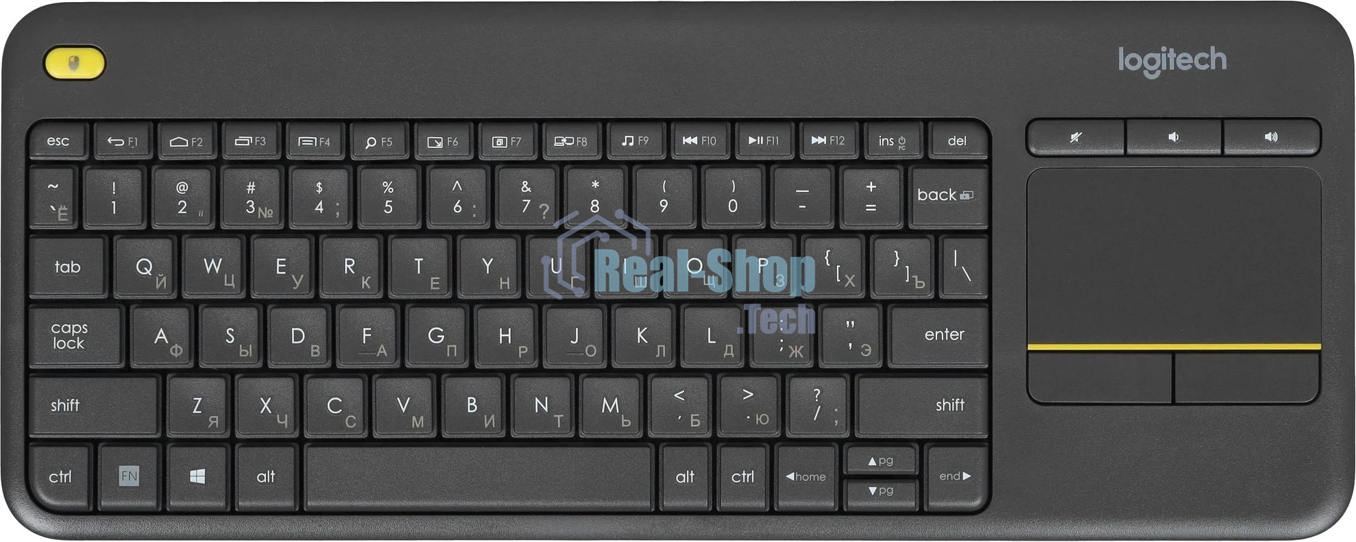 Клавиатура Logitech K400 Wireless Touch Plus беспроводная, радиоканал, чёрный