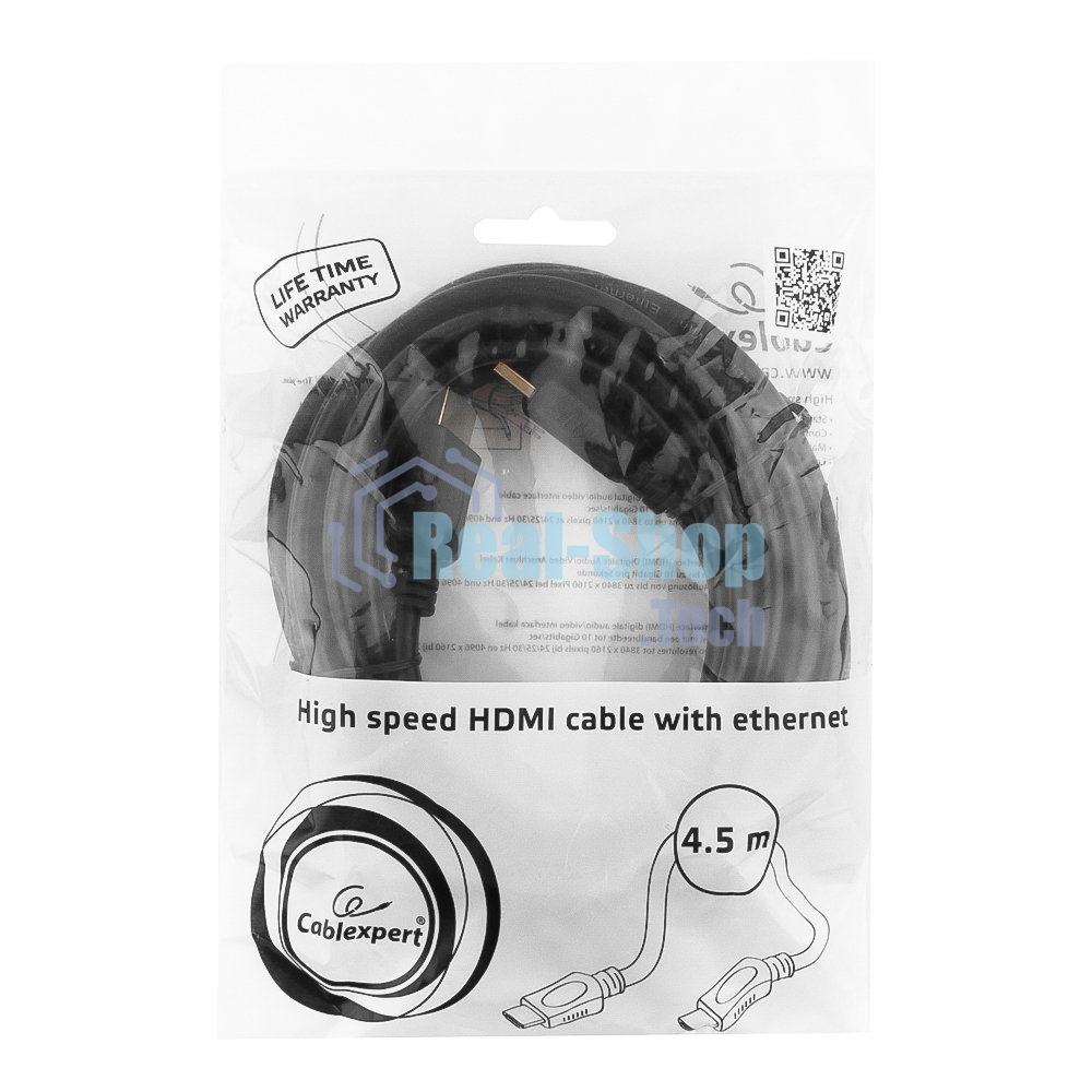 Кабель Cablexpert HDMI CC-HDMI4L-15, 19M/19M, v2.0, серия Light, позол.разъемы, экран, 4.5м, черный, пакет