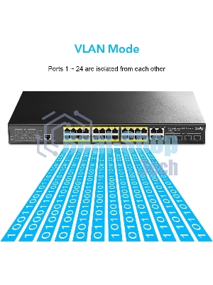 Коммутатор Cudy GS2028PS4-400W, 24×1 Гбит/с, 4×1 Гбит/с Combo (RJ-45/SFP)