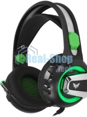 Гарнитура Crown CMGH-3002 чёрный/зелёный, проводная, подсветка