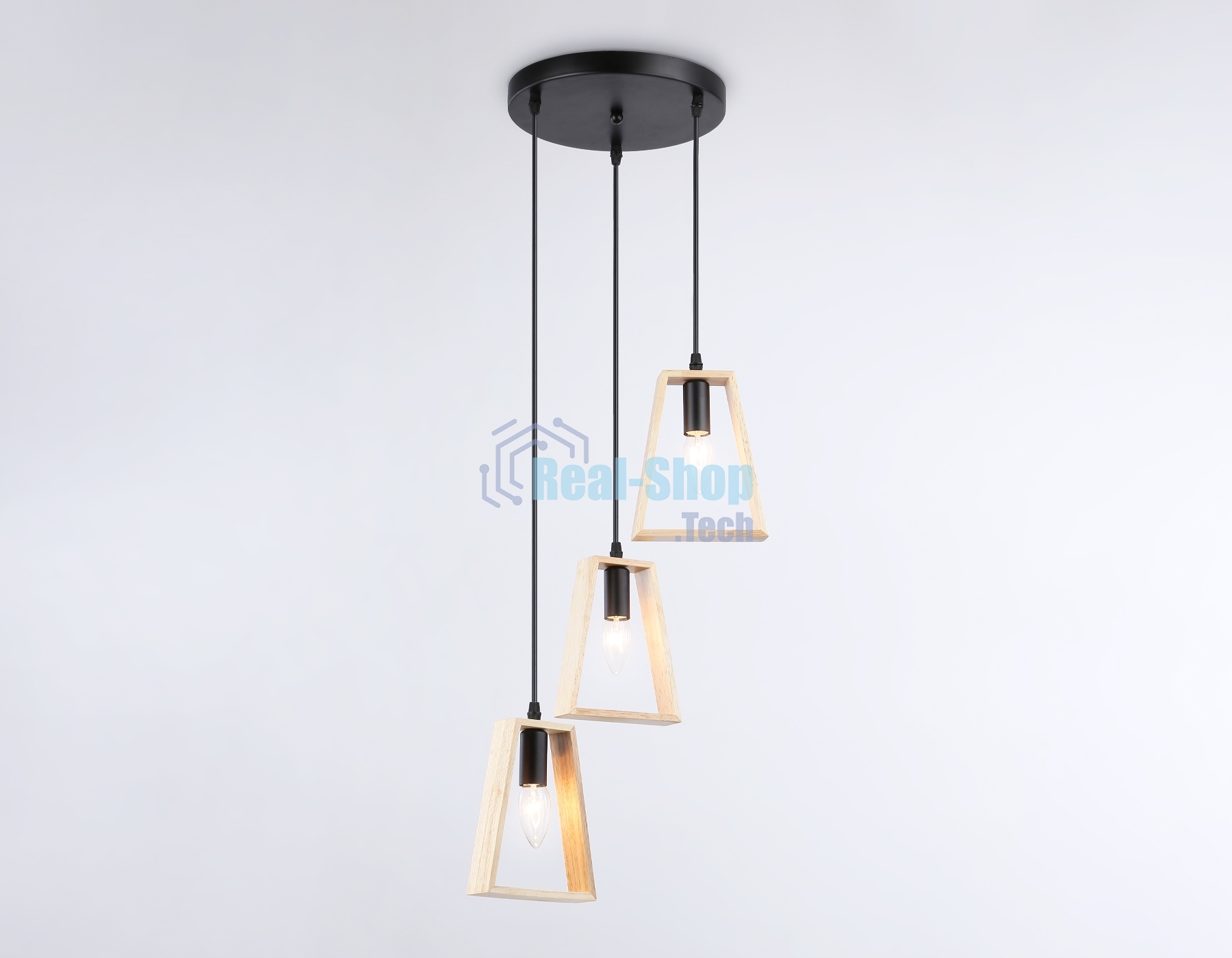 Светильник Ambrella light TR80499/3 BK/LW черный/светлое дерево E14/3 max 60W D350*1000