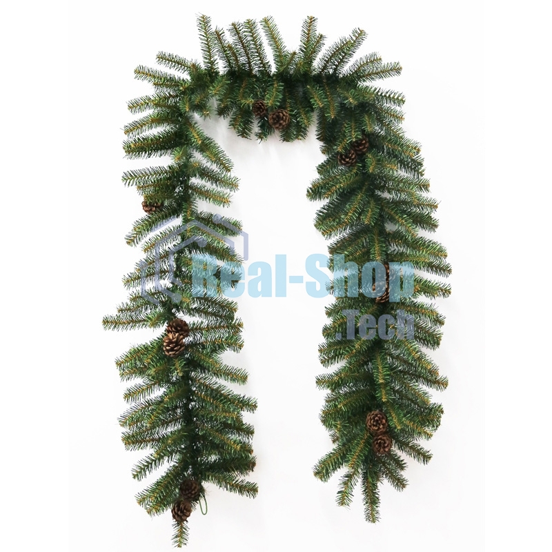 Еловый шлейф Neon-night 2,7 м с шишками, объем 36 см