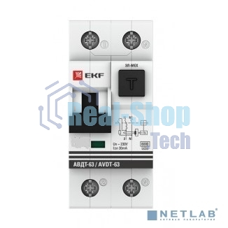 Выключатель автоматический дифференциального тока АВДТ-63 EKF DA63-25-30e 25А/30мА (хар-ка C, электронный тип A) 6кА EKF PROxima