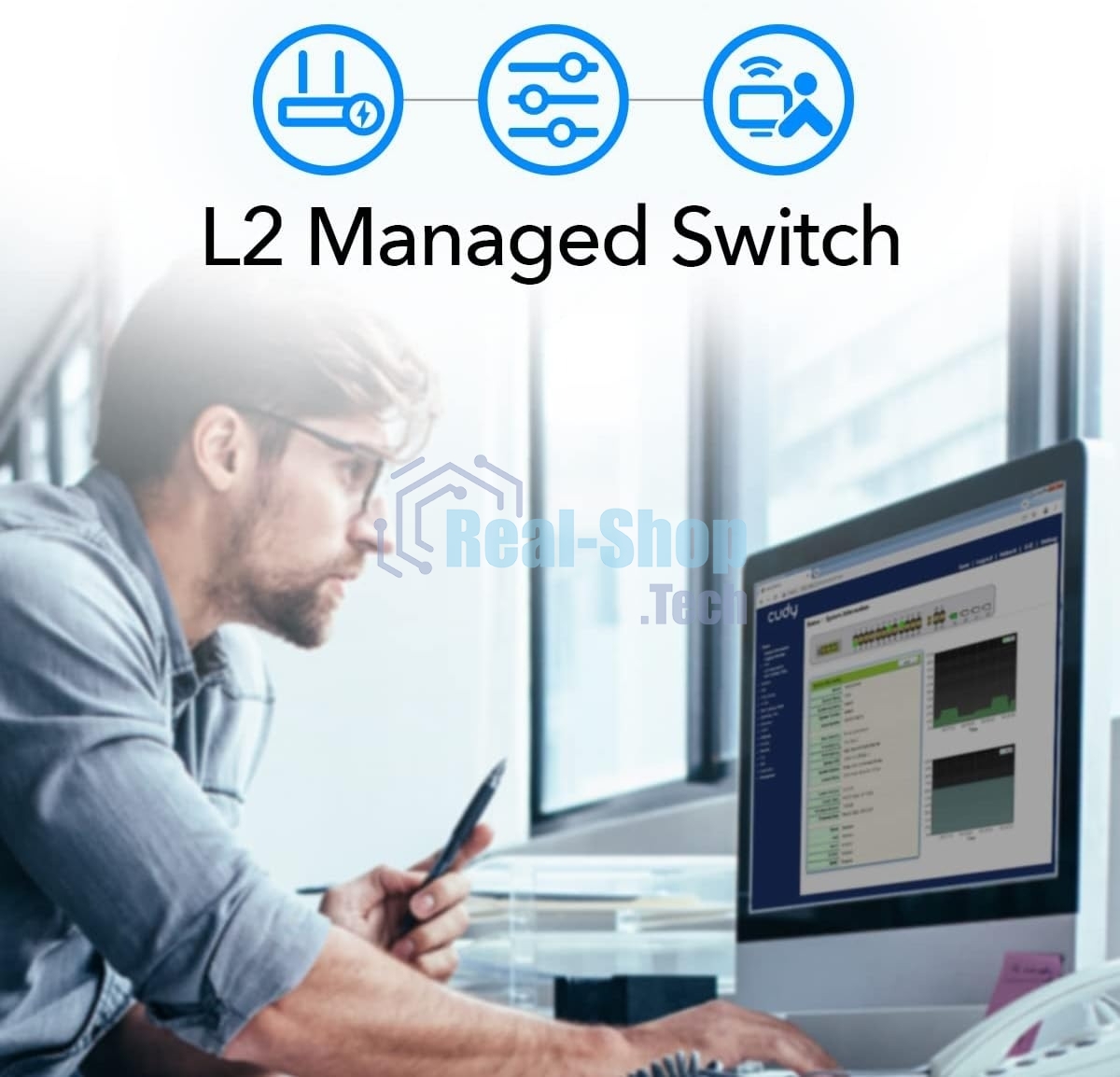 Коммутатор Cudy GS2028PS4-400W 24-Port Layer 2 Managed Gigabit PoE+ Switch with 4 Gigabit Combo Ports, 400W