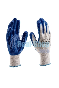 Перчатки полиэфирные Сибртех с синим нитрильным покрытием, размер L, 15 класс вязки
