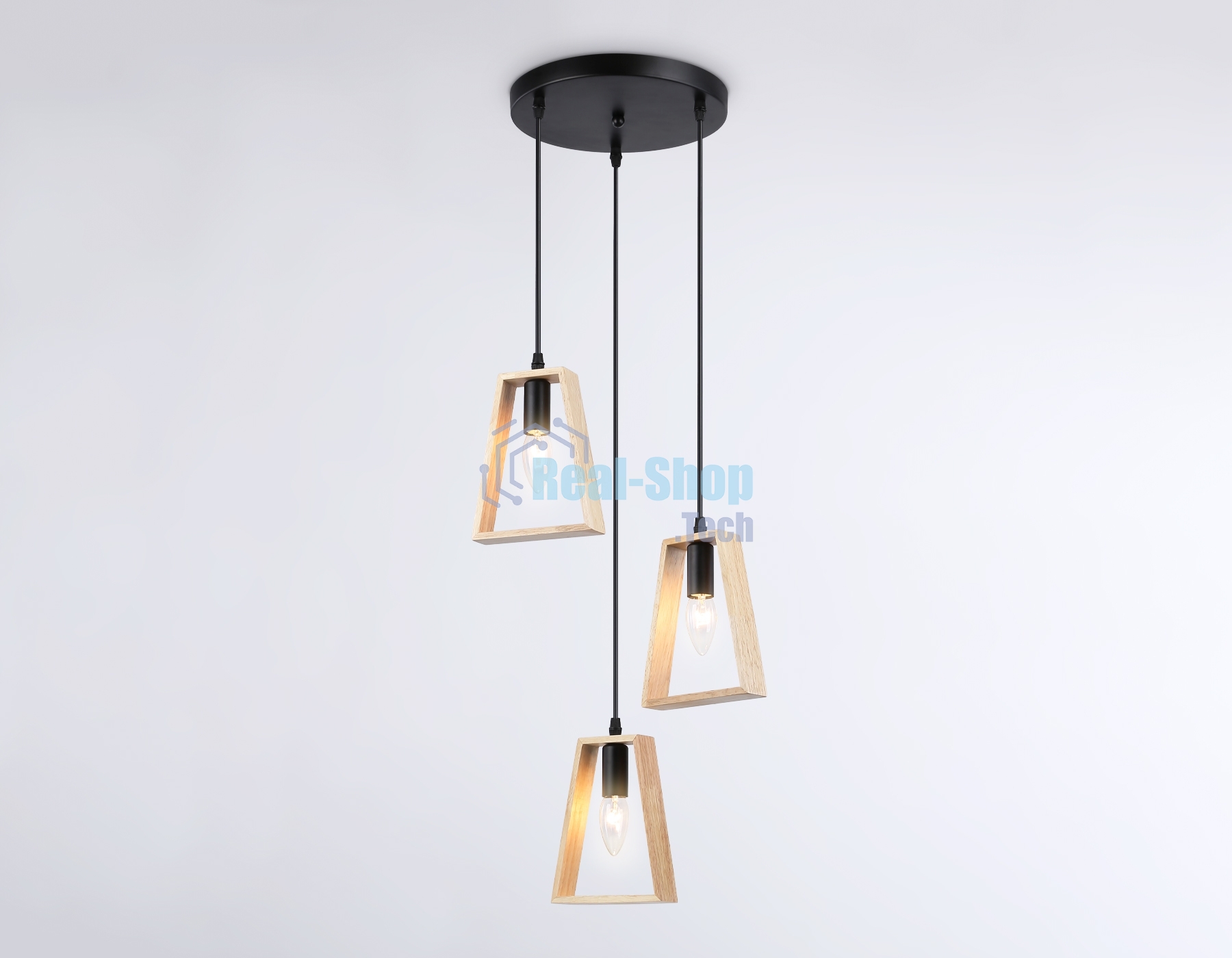 Светильник Ambrella light TR80499/3 BK/LW черный/светлое дерево E14/3 max 60W D350*1000