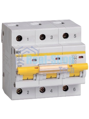 Выключатель автоматический модульный 3п D 25А 10кА ВА47-100 ИЭК MVA40-3-025-D