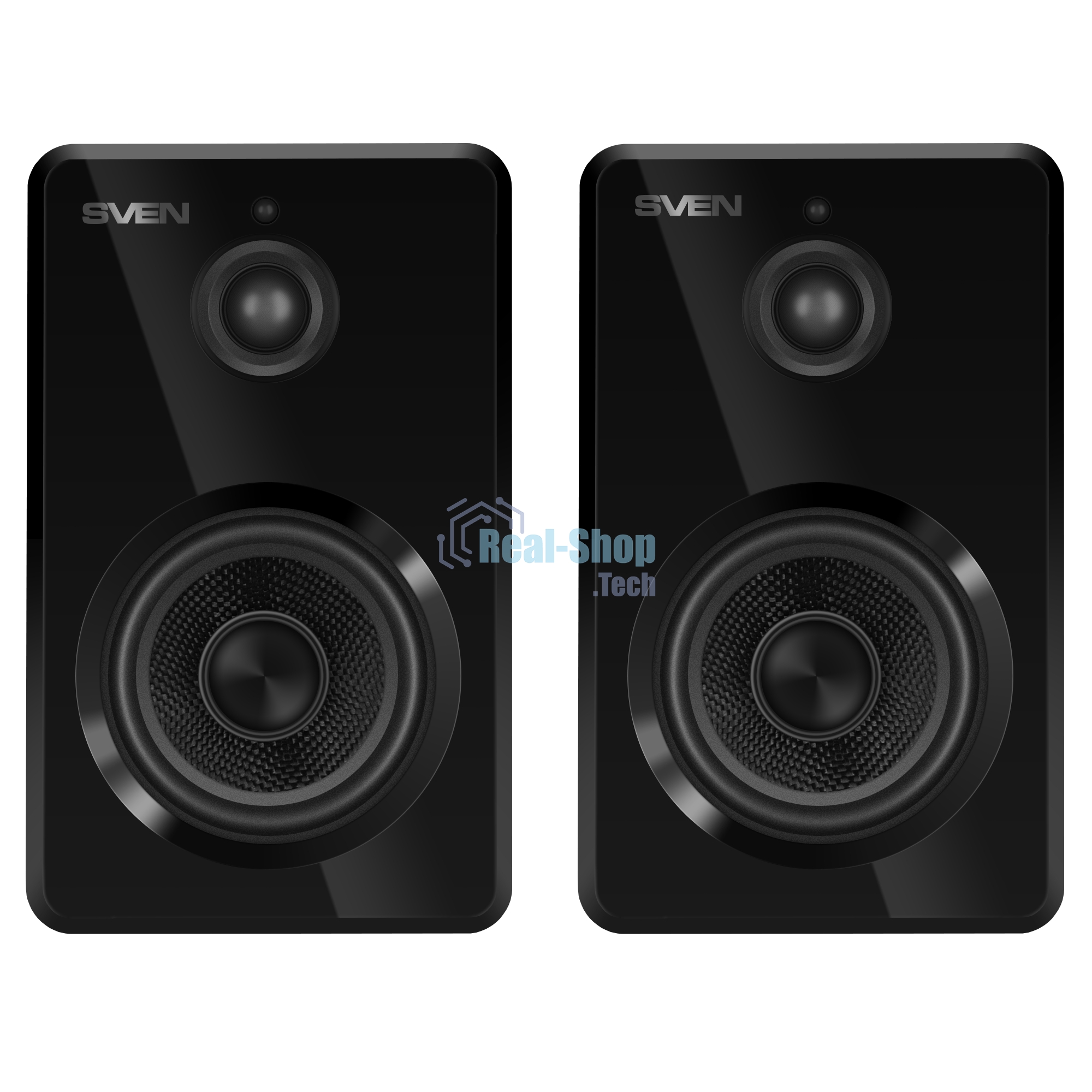 Акустическая система SVEN SPS-730 2.0 черные (2x25Вт, экокожа, USB/SD, пульт ДУ, Bluetooth)