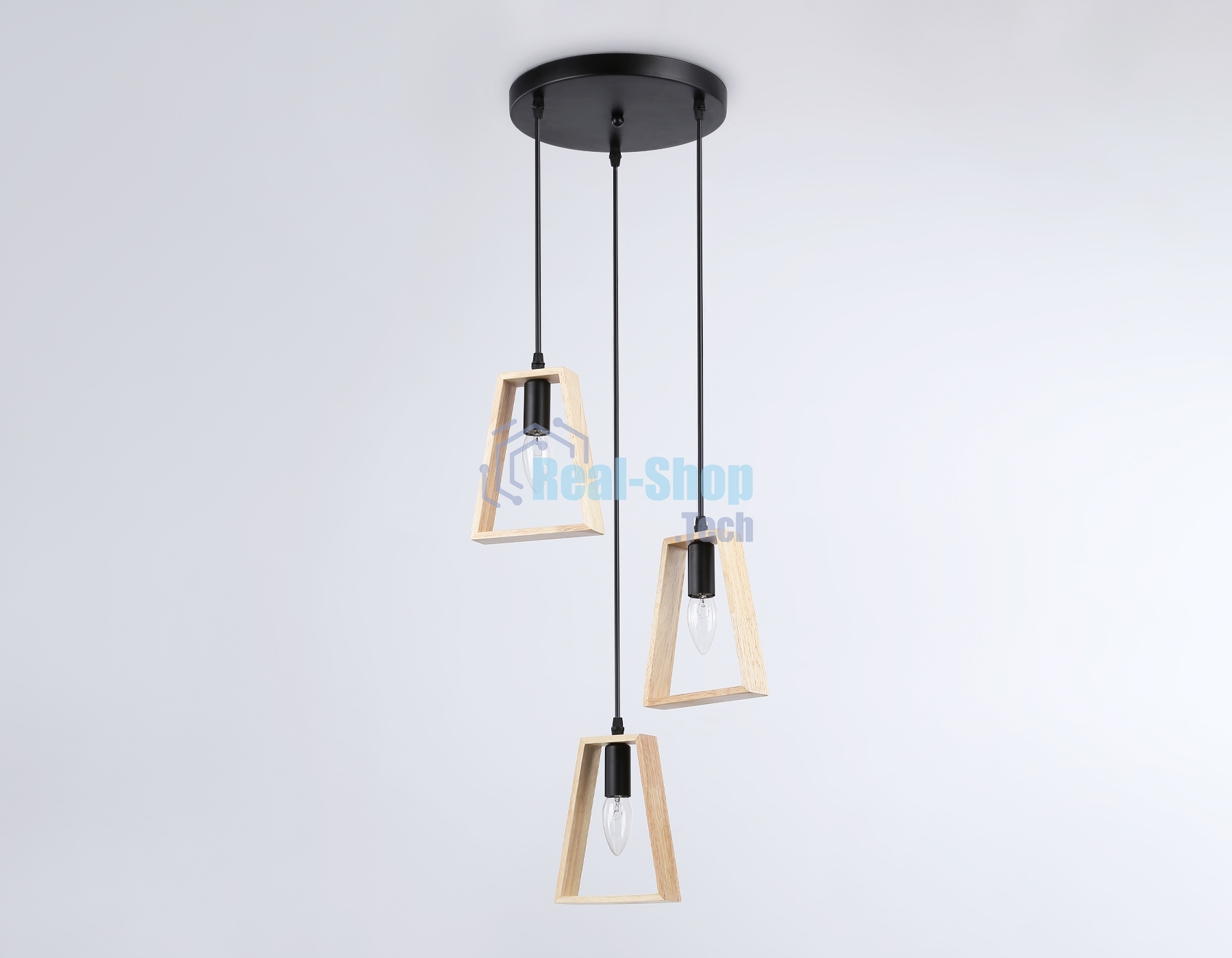 Светильник Ambrella light TR80499/3 BK/LW черный/светлое дерево E14/3 max 60W D350*1000