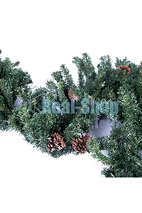 Еловый шлейф Neon-night 2,7 м с шишками, объем 36 см