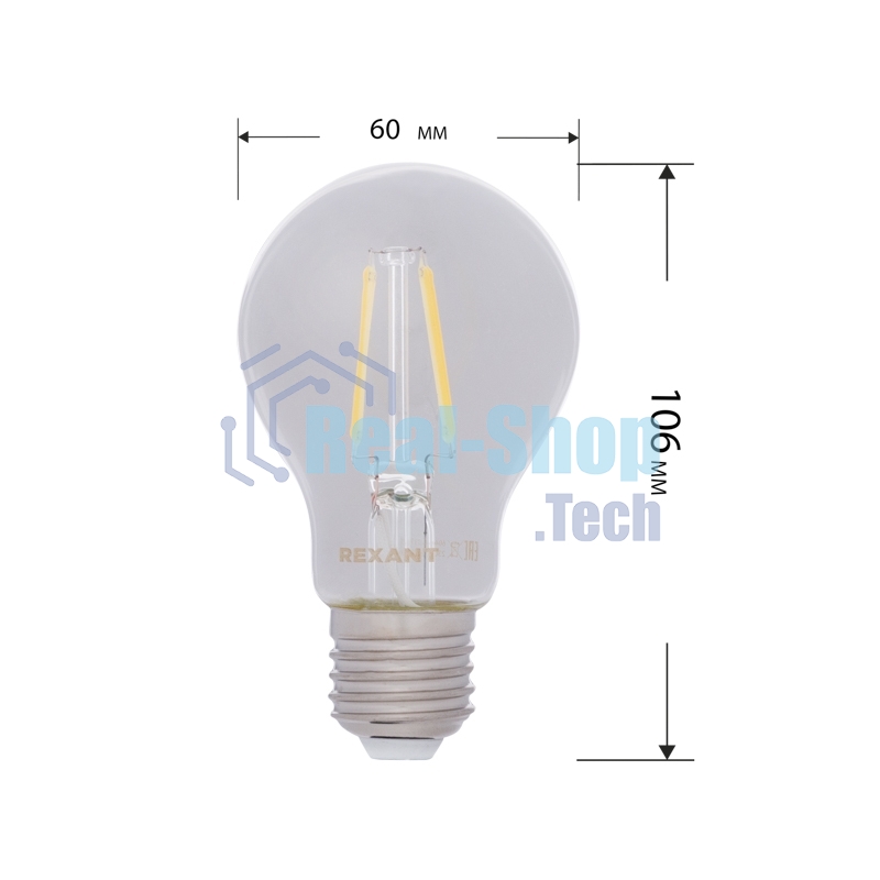 Лампа светодиодная филаментная Rexant Груша A60 11.5 Вт 1380 Лм 4000K E27 прозрачная колба