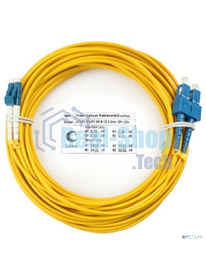 Комм. шнур оптический Cabeus Tight Buffer, Duplex LC/SC, OS2 9/125, LSZH, 20м, Ø 3мм, синий хвостовик, цвет: жёлтый