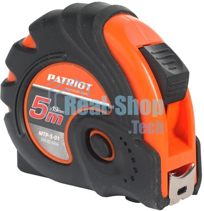 Рулетка PATRIOT MTP-5-01, ширина ленты 19мм, ударопрочный корпус, обрезиненная, 5м