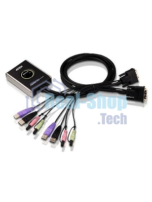 Переключатель KVM ATEN (CS682-AT) KVM+Audio, 1 user USB+DVI-D => 2 cpu USB+DVI-D, со встр.шнурами USB+Audio 2x1.2м., 1920x1200, настол., исп.стандарт.