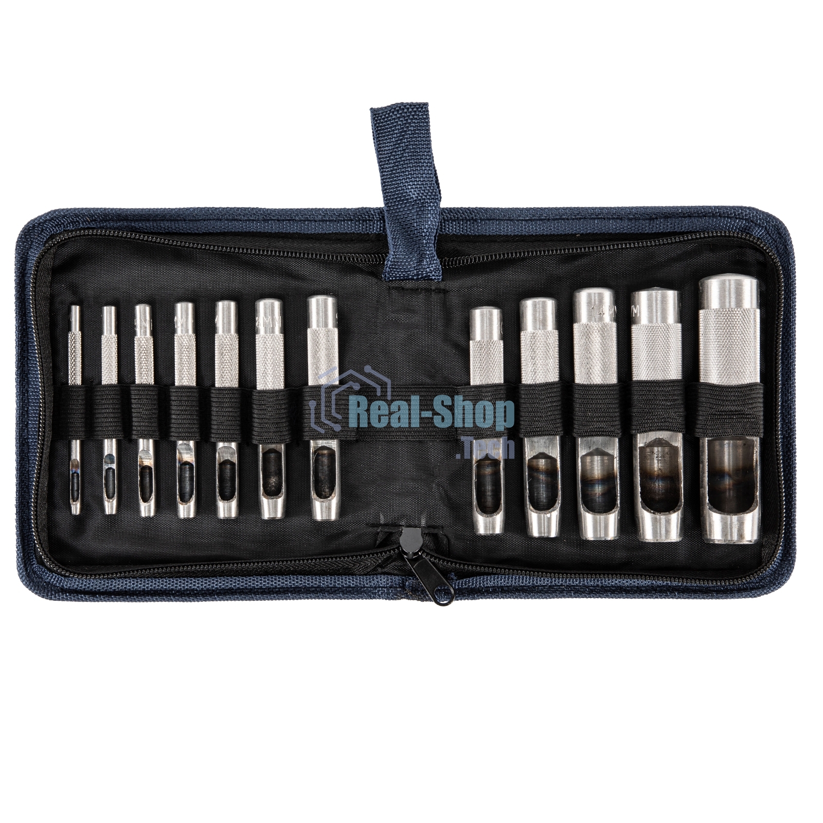 Набор пробойников для кожи Сибртех 3; 4; 5; 6; 7; 8; 9; 10; 12; 14; 16; 19 мм, 12 шт