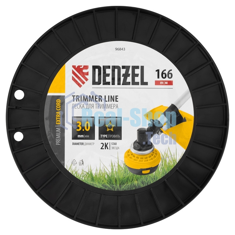 Леска для триммера Denzel двухкомпонентная звезда, 3,0 мм х 166 м, на DIN катушке EXTRA CORD