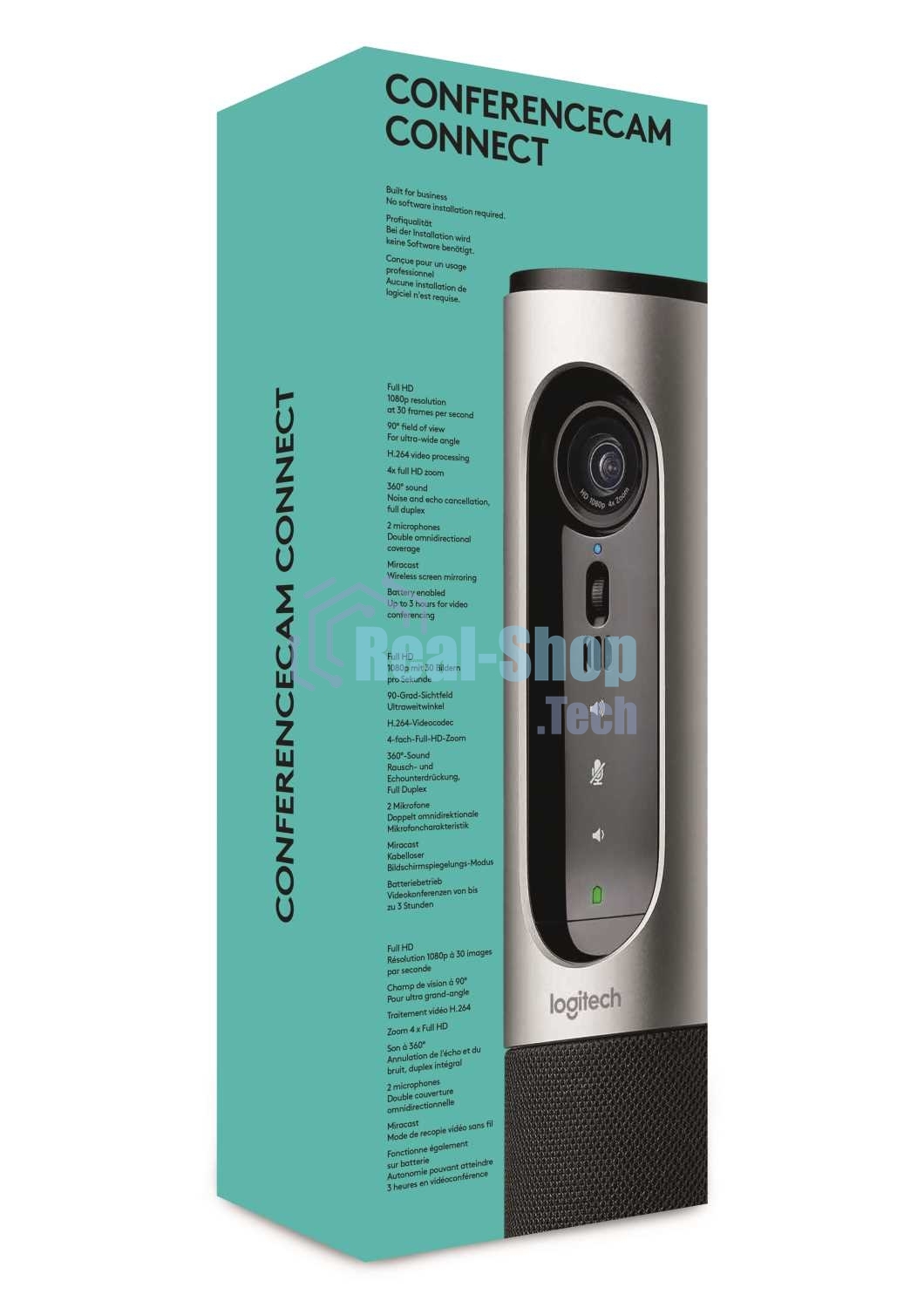 Веб-камера Logitech ConferenceCam Connect 1920x1080, 30 кадр/с, USB, микрофон (2 шт, шумоподавление), автофокус, автоосвещение, серебристый