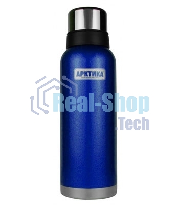 Термос Арктика 106-1200 синий, узкое горло 1,2 л, американский дизайн, антивандальное покрытие, две чашки, холод/тепло 32 ч