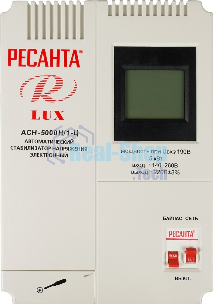 Стабилизаторы напряжения Ресанта АСН-5 000 Н/1-Ц 63/6/16 Стабилизатор Lux 220В±8%, Габариты 260х155х310, Вес 8кг