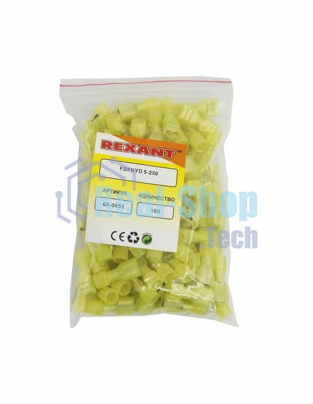 Клемма плоская Rexant полностью изолированная, гнездо 6.6 мм, в нейлоне 4-6 мм², (РПи-м(н) 6.0-(6.3)), желтый