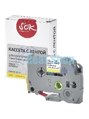 Кассета с лентой S'OK by Sakura Printing TZE632 для Brother, красный на желтом, 12мм/8м, наклейка